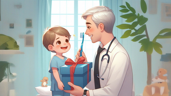 دکتر برای مسواک زدن به کودک هدیه می دهد 