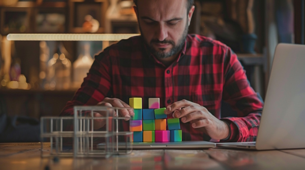 فردی در حال مرتب سازی مکعب های رنگی