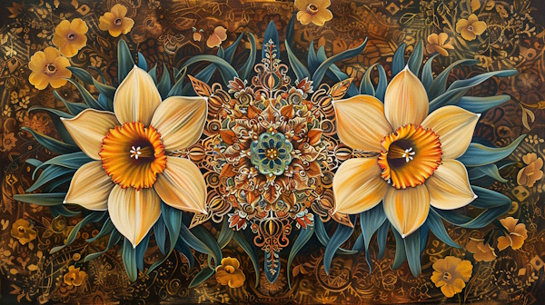 گل های نرگس و طرح های سنتی ایرانی