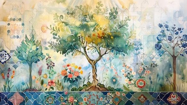 طرح درخت و گل و نقوش سنتی روی کاشی های ایرانی - نقش دستوری چیست