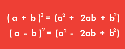 در یک زمینه قرمز، فرمول اتحاد اول و دوم نوشته شده‌ است - اتحاد مربع کامل چیست
