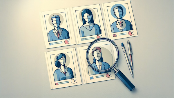 تصویری از چند زن و مرد نمادین بر روی کاغذ و یک ذره بین-customer persona