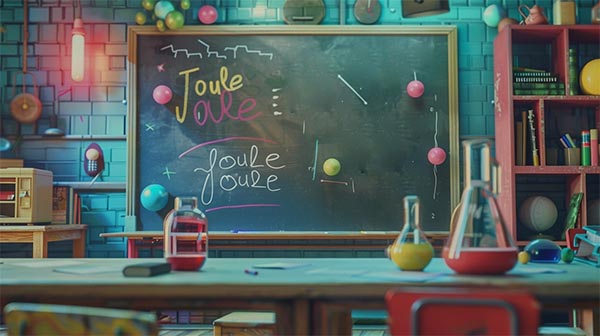 عبارت Joule روی تخته سیاه کلاسی نوشته شده است. 