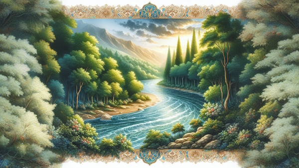 رودخانه ای در میان جنگل سرسبز