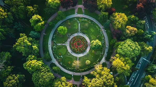 تصویر هوایی از پارکی به شکل دایره