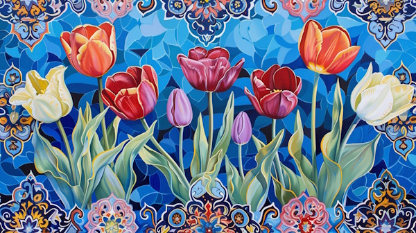 نقاشی گلهای لاله روی کاشی آبی ایرانی-گروه اسمی چیست