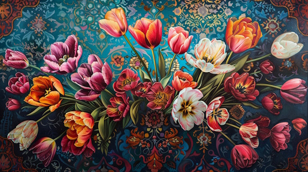 گلهای لاله با پس زمینه طرحهای ایرانی-گروه اسمی چیست