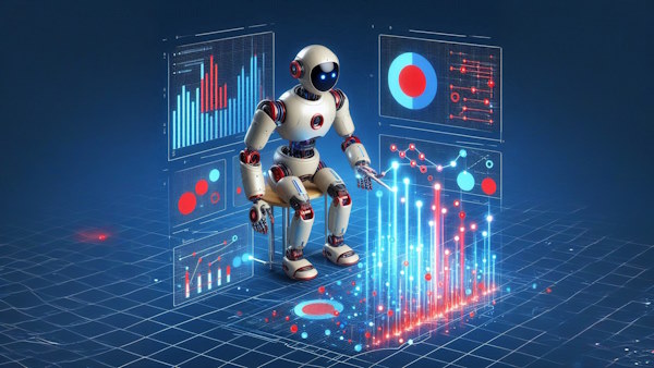 ربات هوش مصنوعی در حال بررسی داده های نمودارهای آماری است