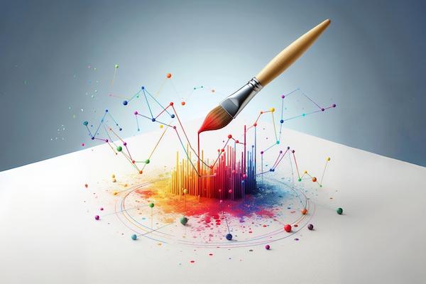 قلمویی در حال رنگ آمیزی بوم نقاشی که نشان دهنده فرایند ایجاد داده است