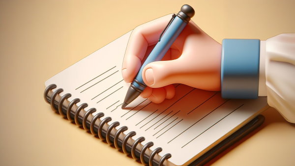 یک خودکار در دست در حال نوشتن در دفتر