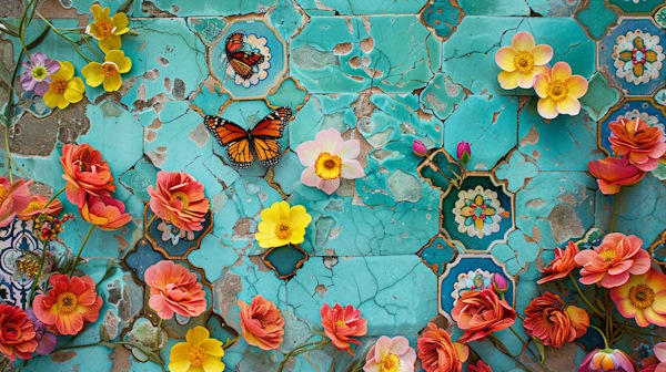 کاشی ایرانی با گل و پروانه-واژه چیست