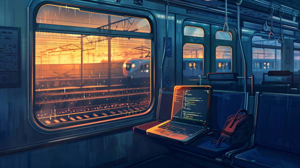برنامه نویس لپتاپ روشن و کیف خود را بر روی صندلی قطار رها کرده و رفته
