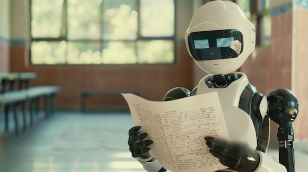 ربات هوش مصنوعی در حال مطالعه روزنامه - LLM چیست