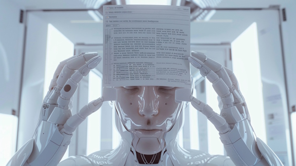 ربات هوش مصنوعی که نوشته‌ای روی سر دارد - LLM چیست