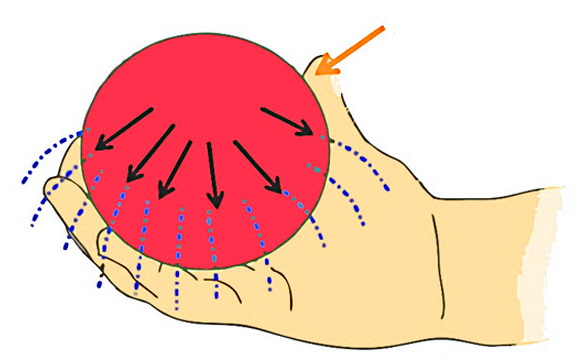 یک توپ قرمز در دست