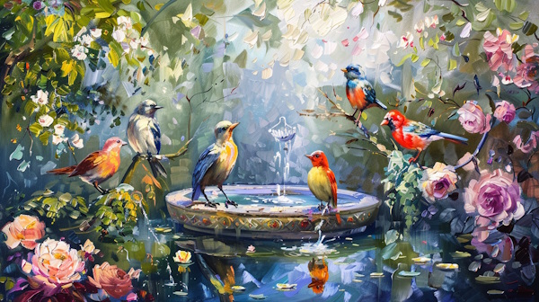 پرنده هایی نشسته بر روی حوض-قید چیست