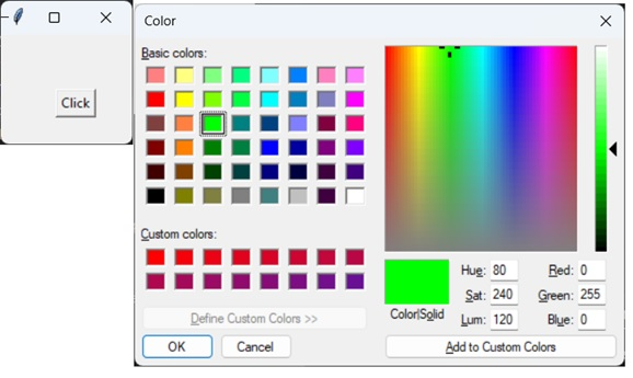 ماژول ColorChooser درون پکیج Tkinter برای انتخاب رنگ