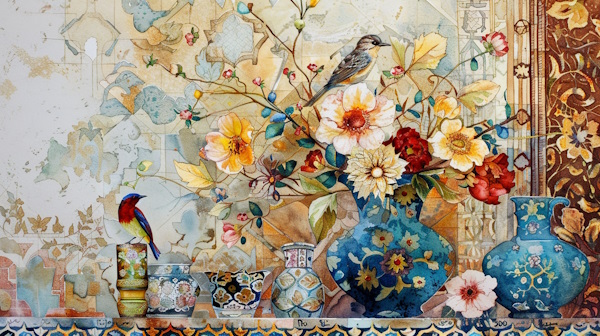 پرنده ها و گلهای رنگارنگ ایرانی