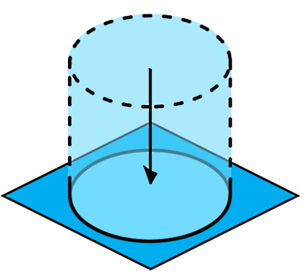 یک ستون استوانه‌ای آبی روی یک صفحه آبی افقی