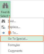 اتنخاب گزینه go to special در منوی جستجوی اکسل