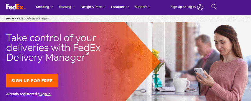 اسکرین شات از صفحه مدیریت تحویل بسته سایت FedEX