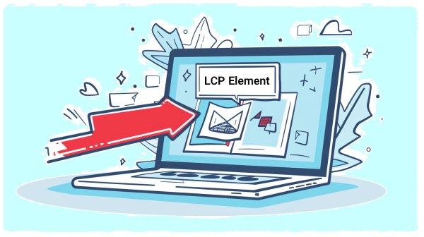 طرح گرافیکی لپ تاپ باز روی میز با فلش قرمز - LCP چیست