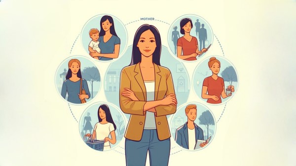 یک خانم در مرکز تصویر قرار دارد و در اطراف او نیز نقش های مختلفش به عنوان مادر، کارمند و سایر موارد نشان داده شده است - شی گرایی در PHP