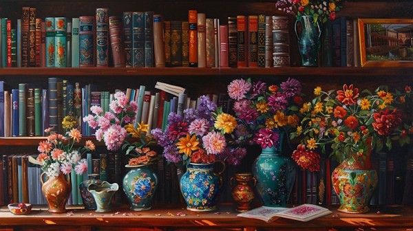 گلهای رنگارنگ روی کتابخانه ایرانی