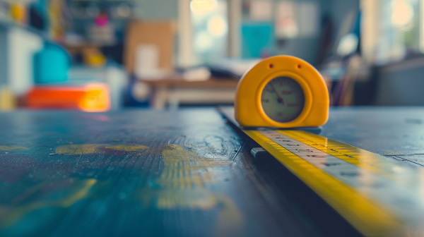 اندازه‌گیری طول یک میز با متر زرد