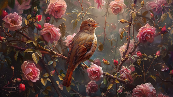 پرنده ای روی گلهای صورتی باران خورده-اسم مصغر در زبان فارسی