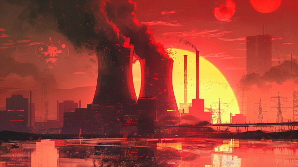 تصویری از نیروگاه هسته‌ای در غروب