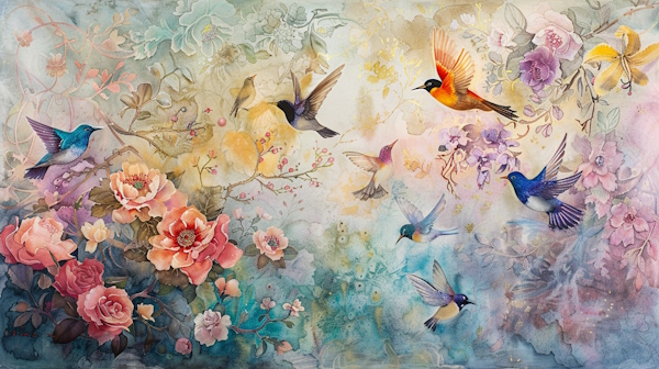 چند پرنده در آسمان با پس زمینه گل و نقوش سنتی - صرف فعل ماضی و مضارع عربی