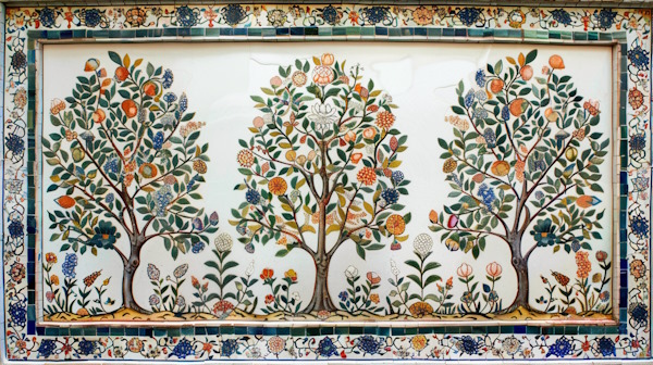 کاشی های ایرانی با طرح گل و درخت و نقوش سنتی
