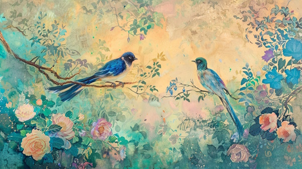 دو پرنده روی شاخه درخت و در کنار گل ها نشسته اند - تفاوت غزل و قصیده چیست