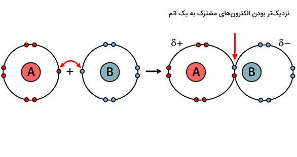 دو هسته فرمز با علامت A و دو هسته سبز با علامت B همراه با ذراتی دورشان