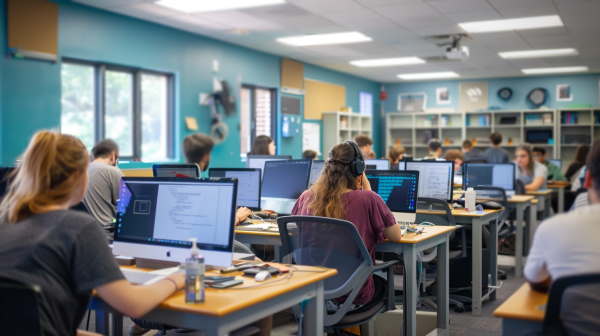 دانشجویان در کلاس درس کامیپوتر سر جای خودشان نشسته‌اند. - دستور Union در SQL