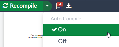 گزینه کامپایل خودکار در Overleaf
