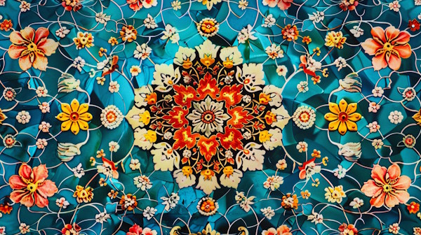 کاشی آبی ایرانی با طرح گل