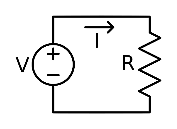 مداری شامل یک خط زیگزاگی با نوشته R و یک دایره با نوشته V و علامت مثبت و منفی