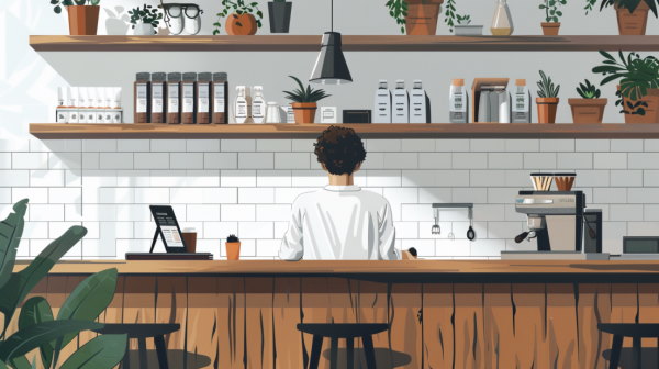 تصویر پسری در حال کار کردن در کافه