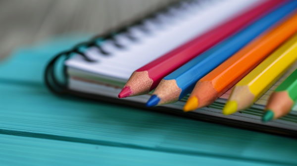 چند مداد رنگی روی دفتر