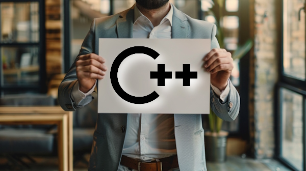 مردی که کاغذ شامل عبارت C++‌‎ را در دستان خود دارد