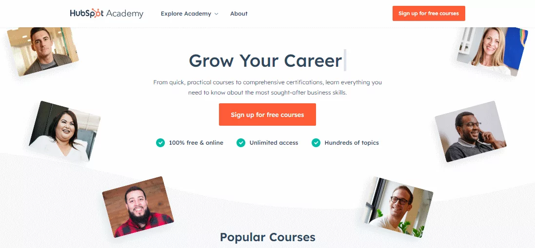 صفحه اصلی سایت HubSpot Academy