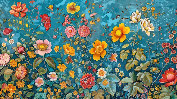 گلهای ایرانی با پس زمینه آبی ایرانی