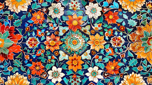 کاشی ایرانی با طرح گلهای رنگارنگ-اسطوره چیست
