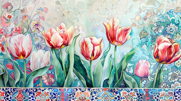 کاشی ایرانی و گلهای لاله-قید زمان چیست