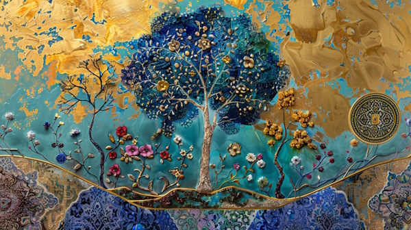 کاشی ایرانی با نقاشی درخت و گل و طرح‌ ها و نقوش سنتی ایرانی - ضمیر شخصی چیست