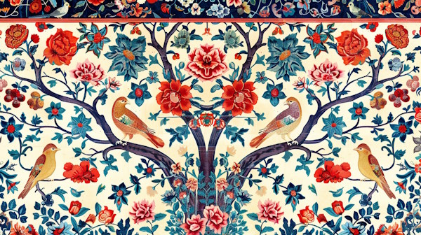 نقش درخت و گل و پرنده روی کاشی های سنتی ایرانی - تشبیه چیست