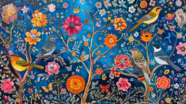 طرح درخت و پرنده و گل روی کاشی های سنتی ایرانی - واژه مشتق چیست