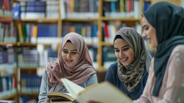 سه دانش‌ آموز عرب در کتابخانه در حال یادگیری زبان عربی هستند - قواعد عربی دهم تجربی